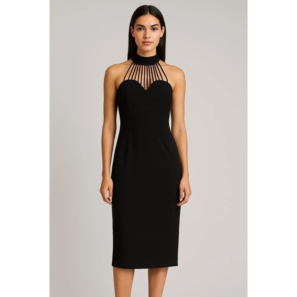 Black Strappy Halter Neck Cocktail Dress – Women's Size XS